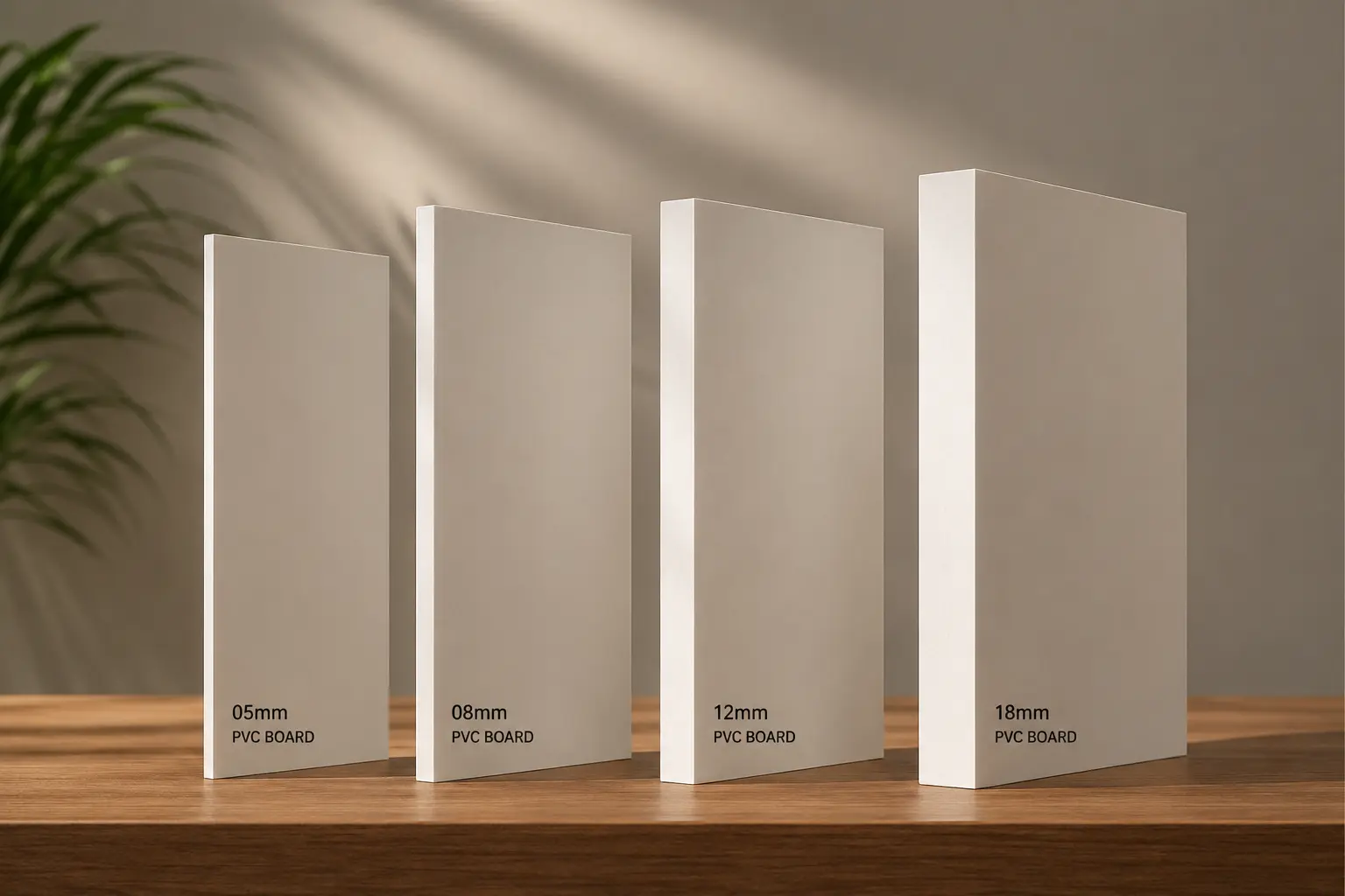 New Age Home solid PVC boards in 05mm, 08mm, 12mm and 18mm thickness for modern interiors, durable commercial and residential applications.