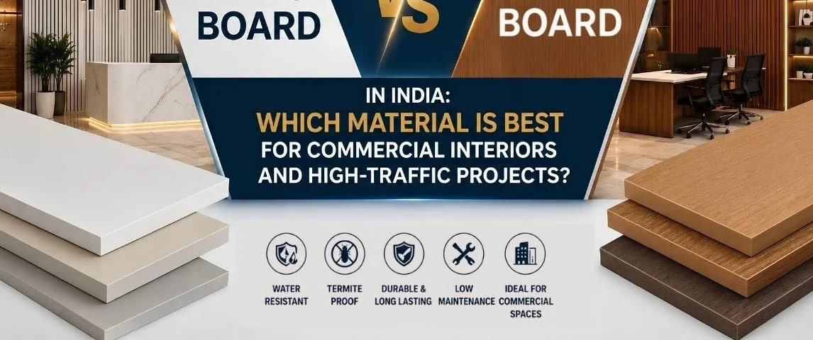 PVC vs WPC board comparison banner for commercial interiors and high-traffic projects in India