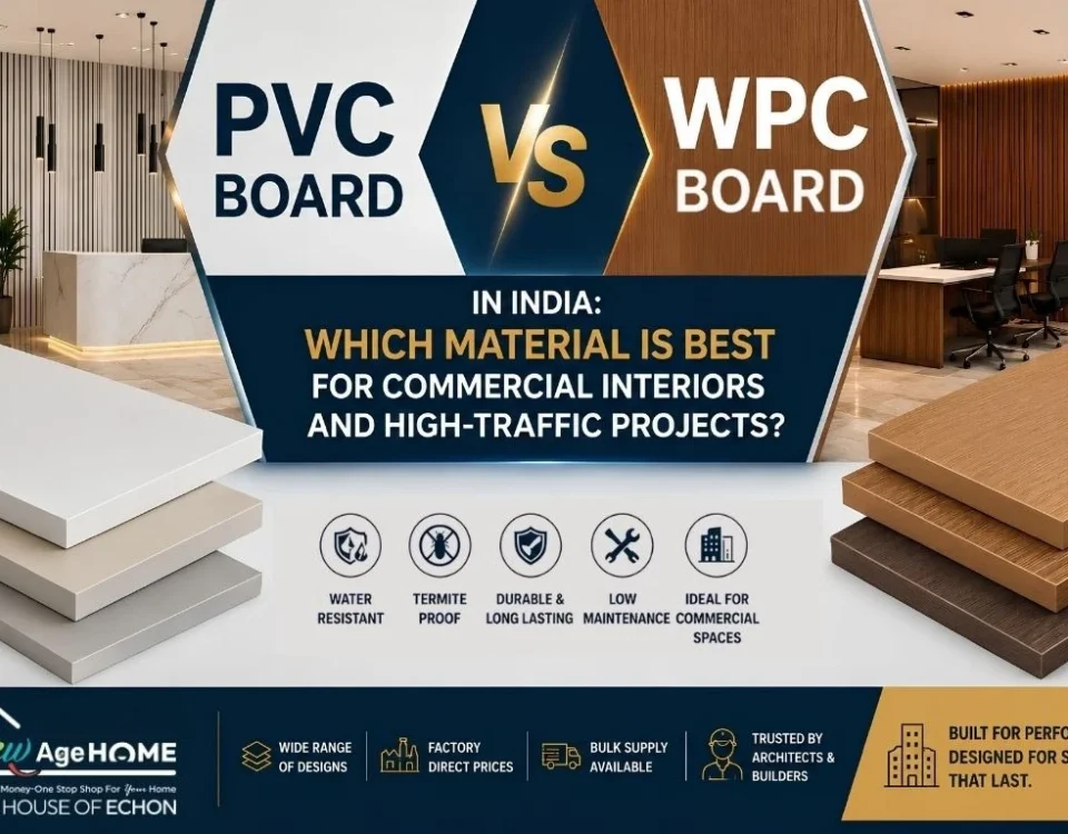 PVC vs WPC board comparison banner for commercial interiors and high-traffic projects in India