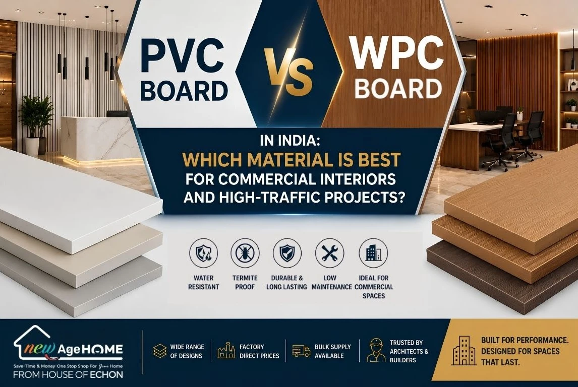 PVC vs WPC board comparison banner for commercial interiors and high-traffic projects in India